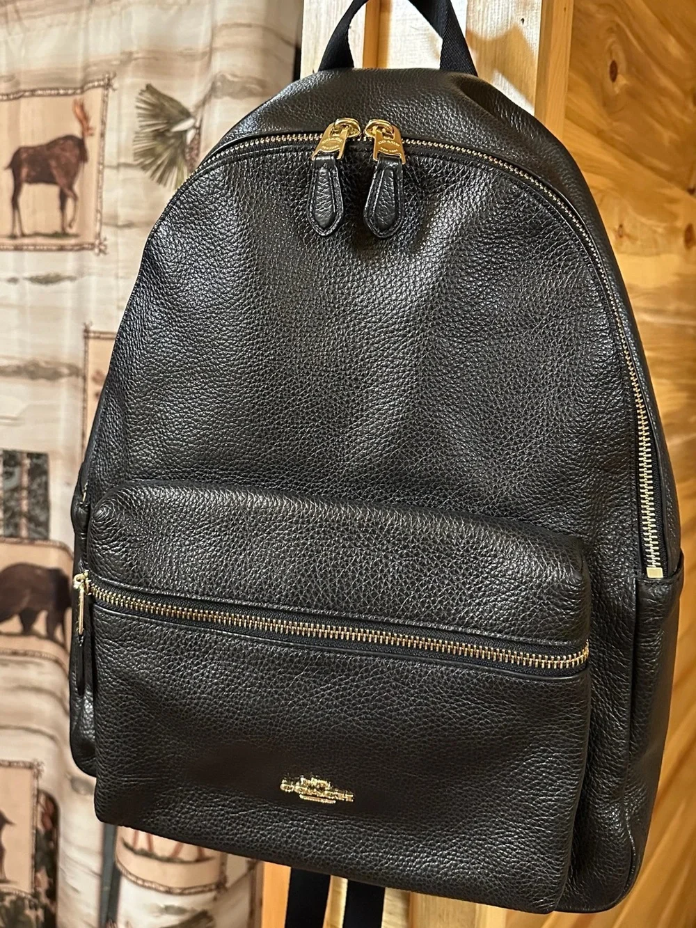 COACH Backpack Pebbled Black Leather Gold Hardware
